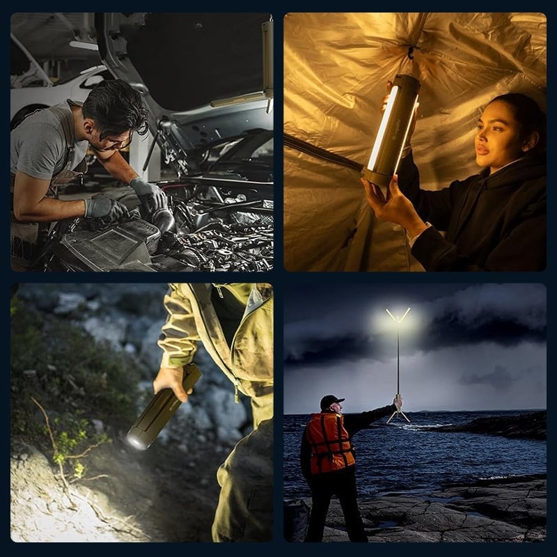 Teleskopisk sammenleggbar campinglampe med stativ