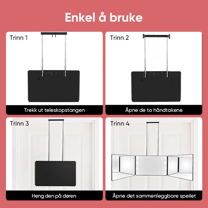 Tredelt hengende speil med uttrekkbar krok