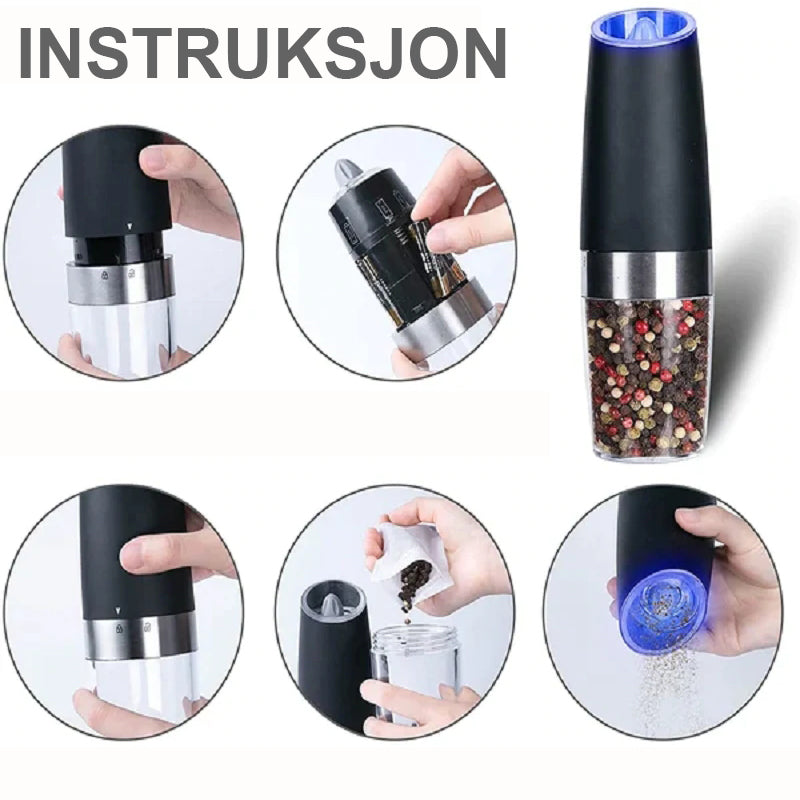 Automatisk Elektrisk Gravitasjons-Induksjon Salt og Pepper Kvern