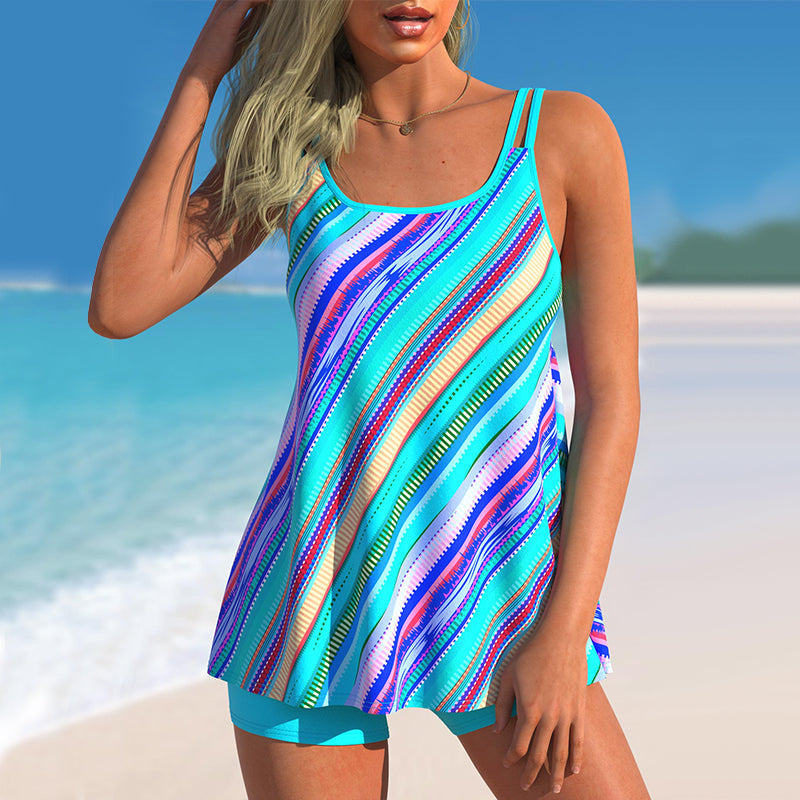 Tankini-sett med geometrisk stripetrykk