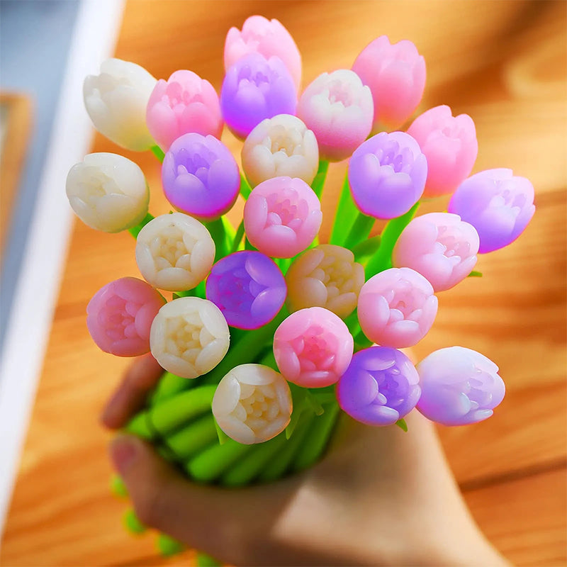 Kulepenner med tulipaner som skifter farge