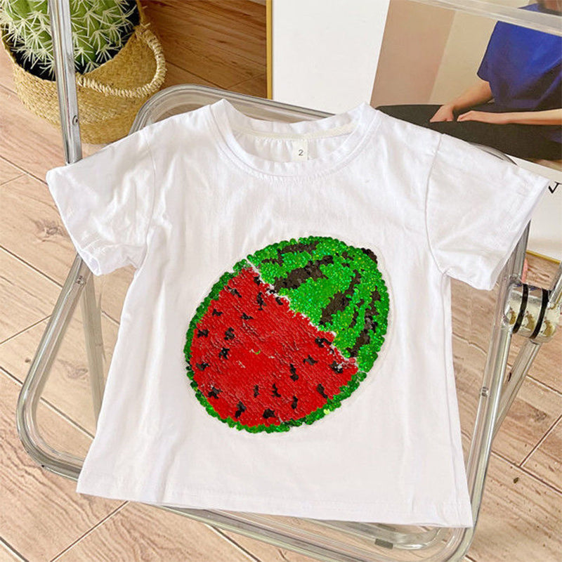 2022 ny vannmelon t-skjorte med paljetter som skifter design