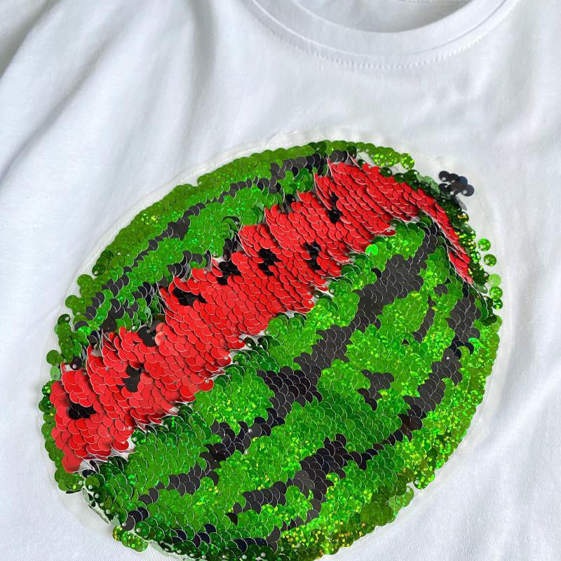 2022 ny vannmelon t-skjorte med paljetter som skifter design