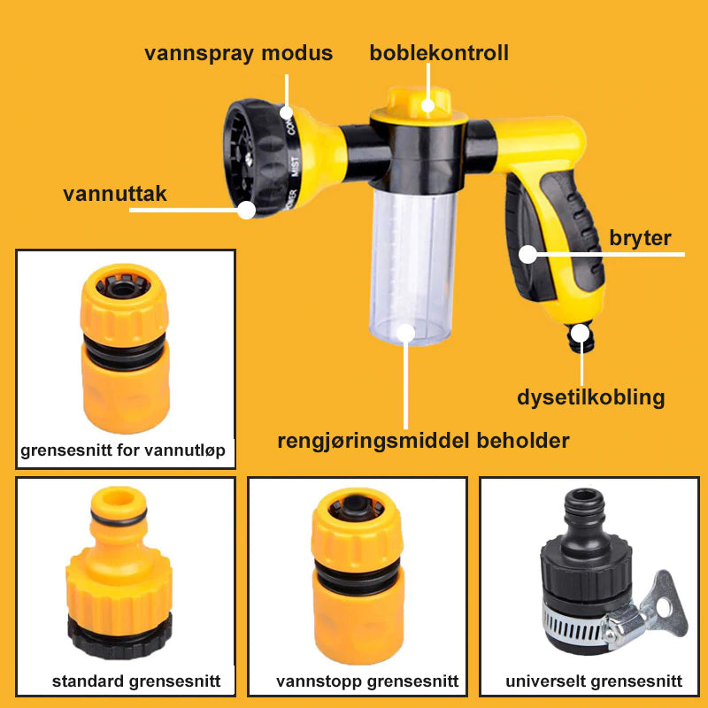 Flerbruks sprøyte munnstykke for vannslange