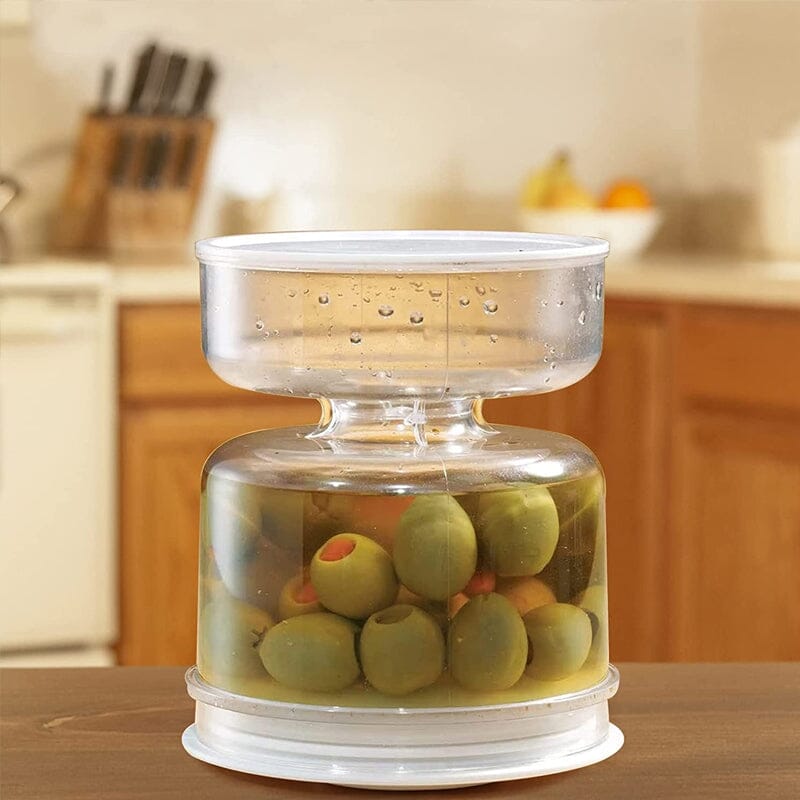 Sylteagurk og olivenkrukkebeholder med sil