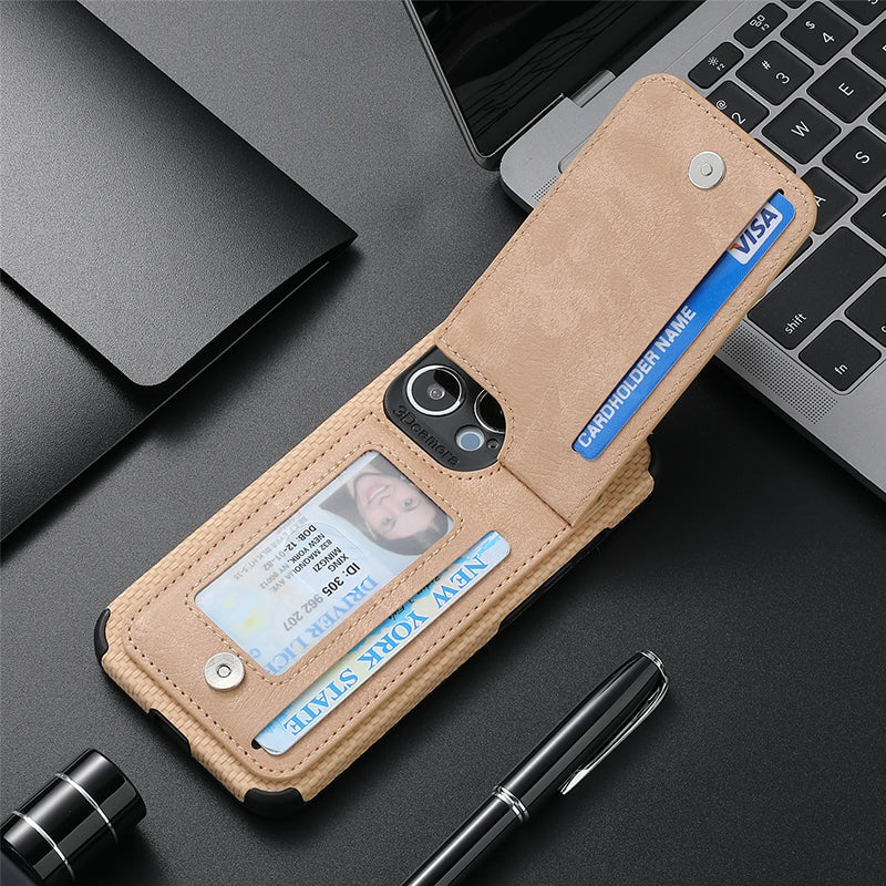 Magnetisk lommebokdeksel med glidelås med kredittkortholder for iPhone