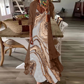 Løst todelt kjole med trykk