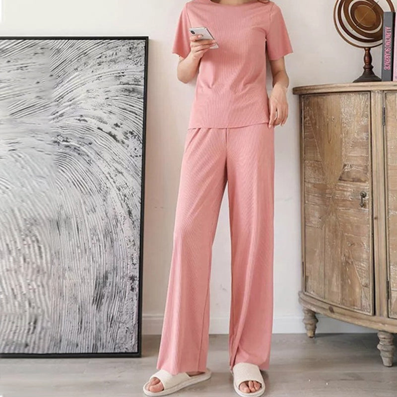 Komfortabel Ice Silk Kortermet T-skjorte Todelt sett
