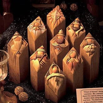Himmelsøyle-statuer, 9 STK Statuer av himmelen Nativity Tree-søyle