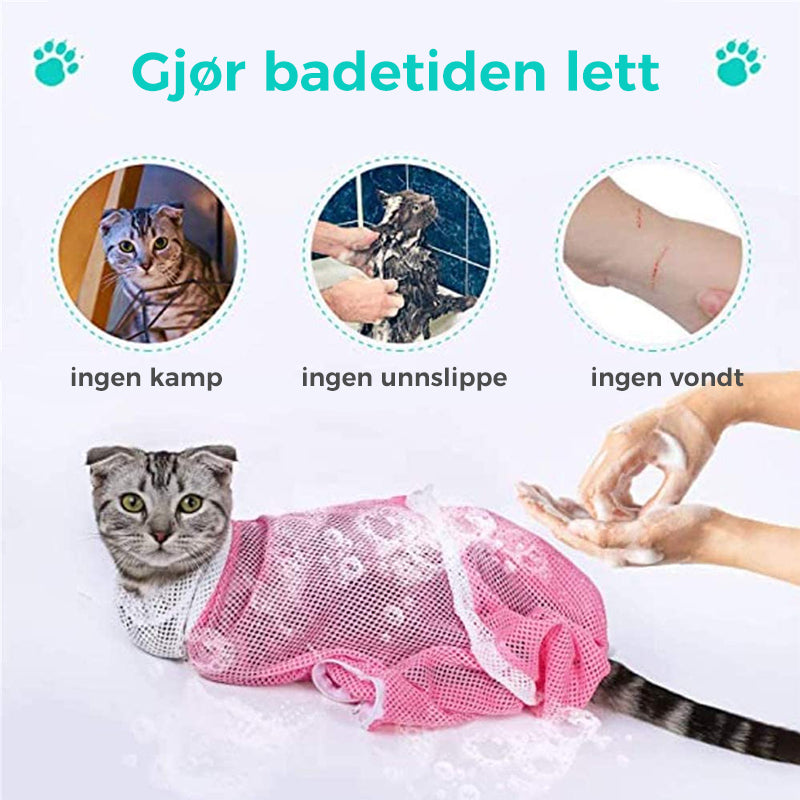 Multifunksjons stelle- og badepose for katter