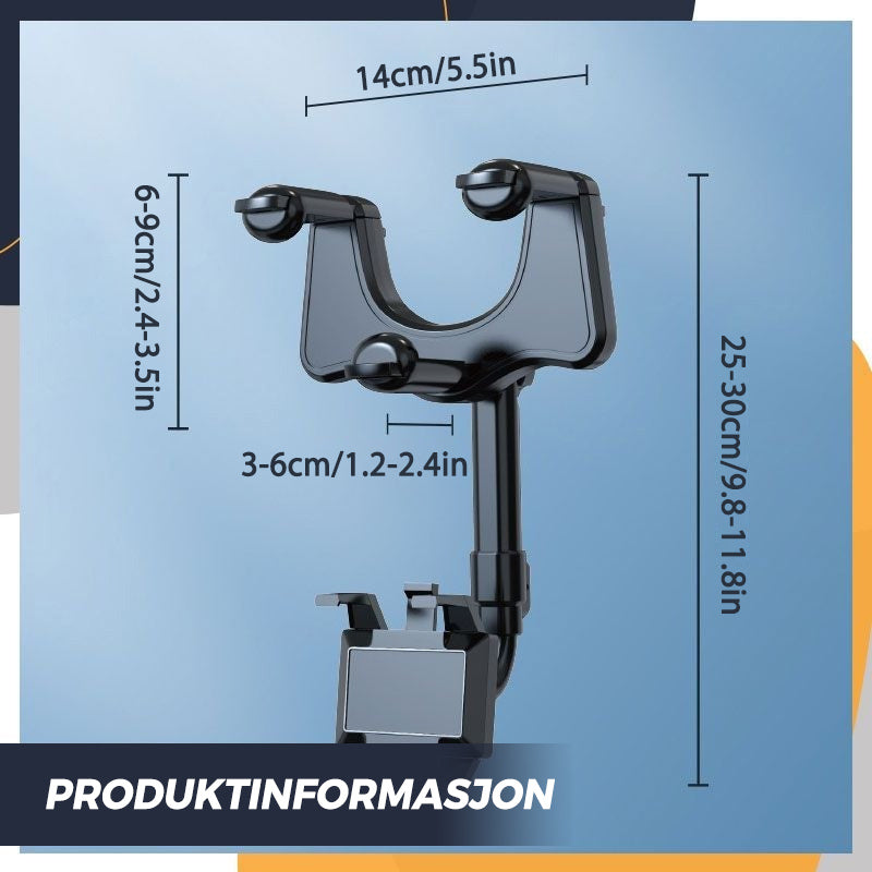 Roterbar og uttrekkbar telefonholder for bil