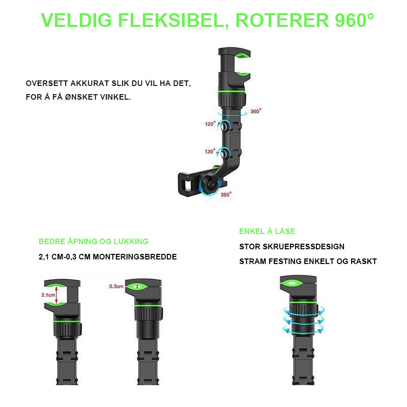 Multifunksjonelt bakspeil mobiltelefonholder