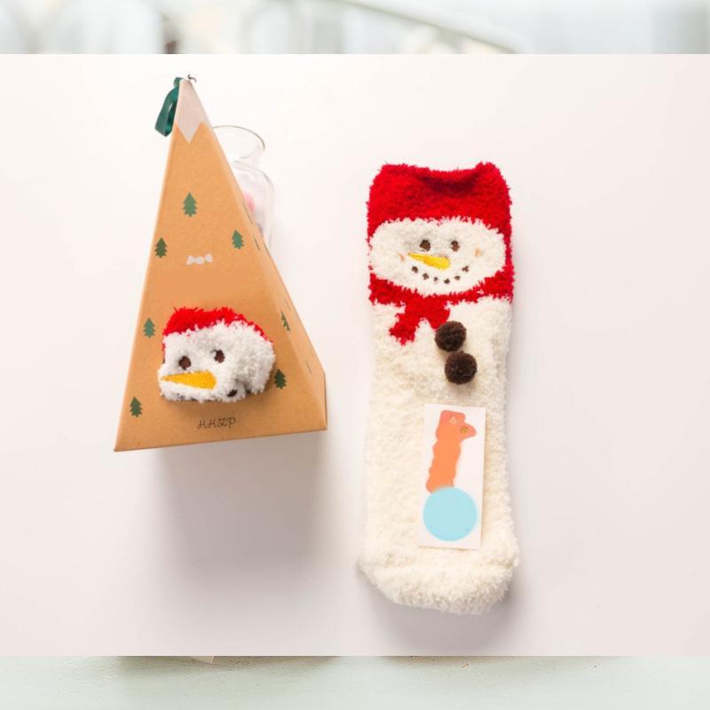 Varme og myke korall-fleece sokker med juletema og gaveeske (4 Par)
