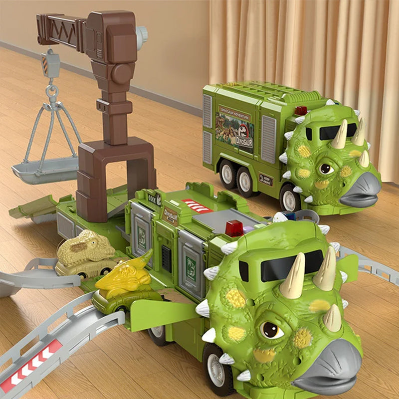 🦖Nytt Dinosaur Transforming Engineering Truck Track-lekesett med lys og musikk