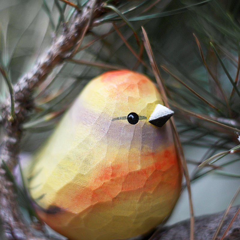 Fat Chirp Bird Wood Carving Ornament