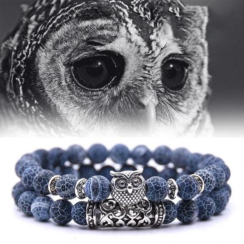 Ugle sjarm naturstein armbånd