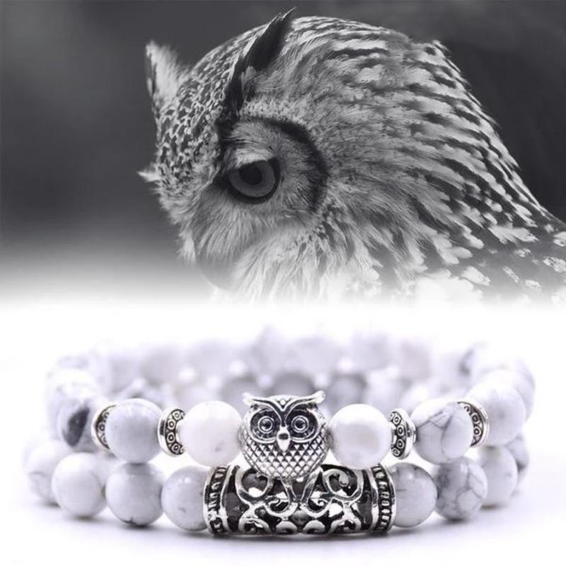 Ugle sjarm naturstein armbånd
