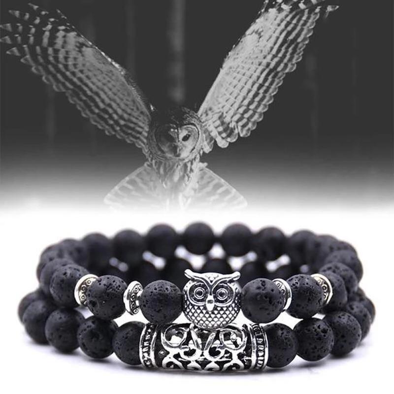 Ugle sjarm naturstein armbånd