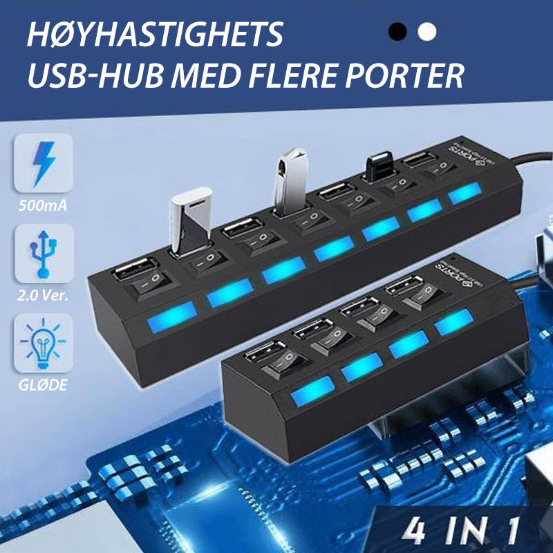 Flere porter høyhastighets USB-hub