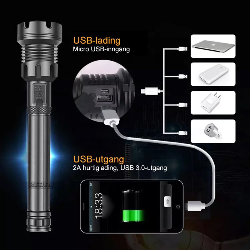 LED oppladbar taktisk laserlommelykt