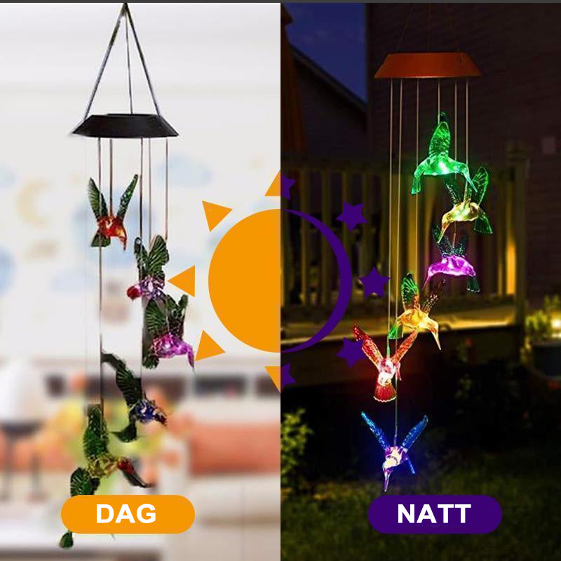 Fargeskiftende Solar LED Vanntett Hummingbird Wind Chimes