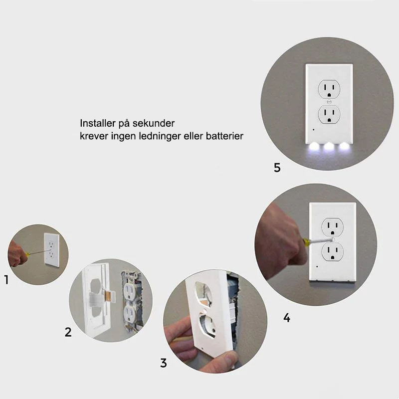 Uttaksveggplate med LED nattlys