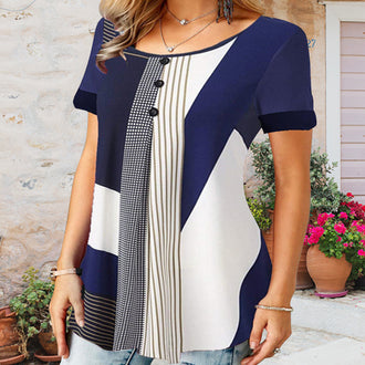 T-skjorte med rund hals og fargeblokk