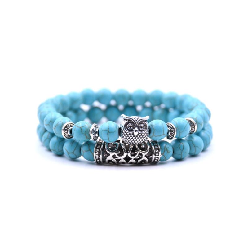 Ugle sjarm naturstein armbånd