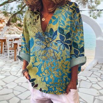 Leaf Foil Print Long Sleeve Shirt