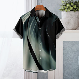 Kortermet skjorte med 3D digitalt trykt  og løs passform for menn