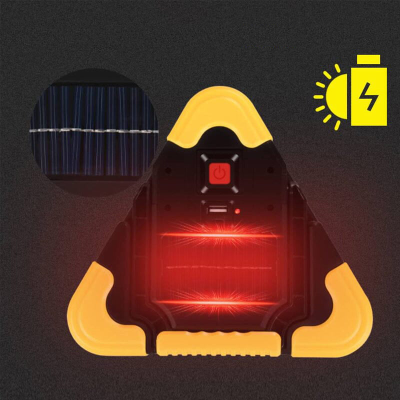 2-IN-1 solenergi trekantet varsellys ved veikanten