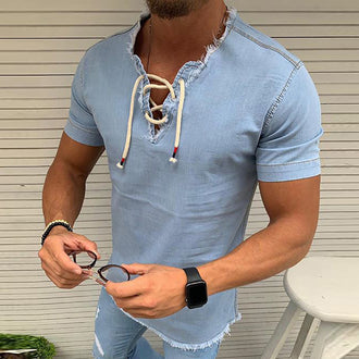 Stretch Denimskjort med Snøring for Menn