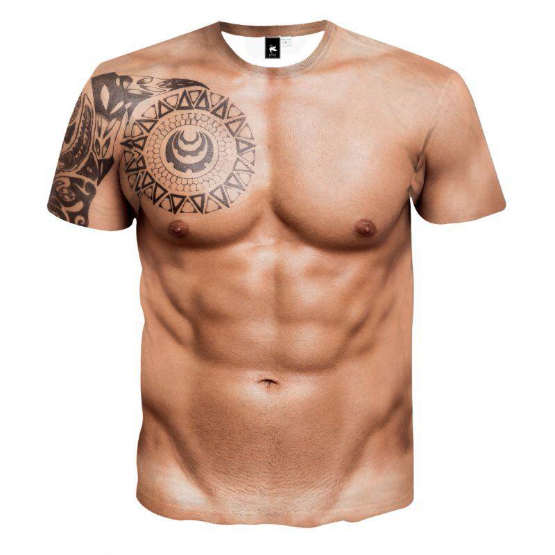 T-skjorte med falske muskler og tatovering