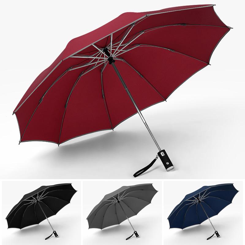 Automatisk Sammenleggbar Paraply Med Refleksstripe