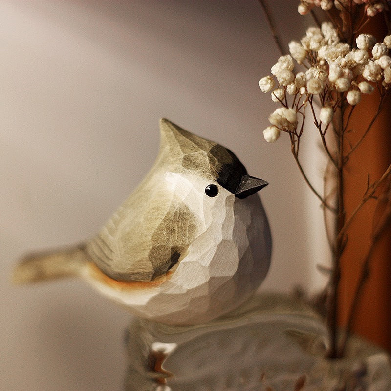 Fat Chirp Bird Wood Carving Ornament
