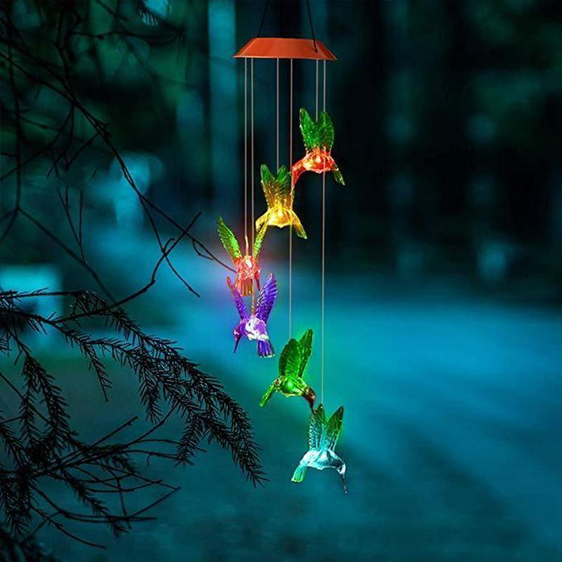 Fargeskiftende Solar LED Vanntett Hummingbird Wind Chimes