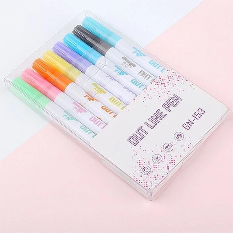Gift Card Writing&Drawing Double Line Outline Pen, 8 Colors