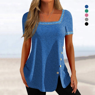 Kortermet bluse med knapper for kvinner