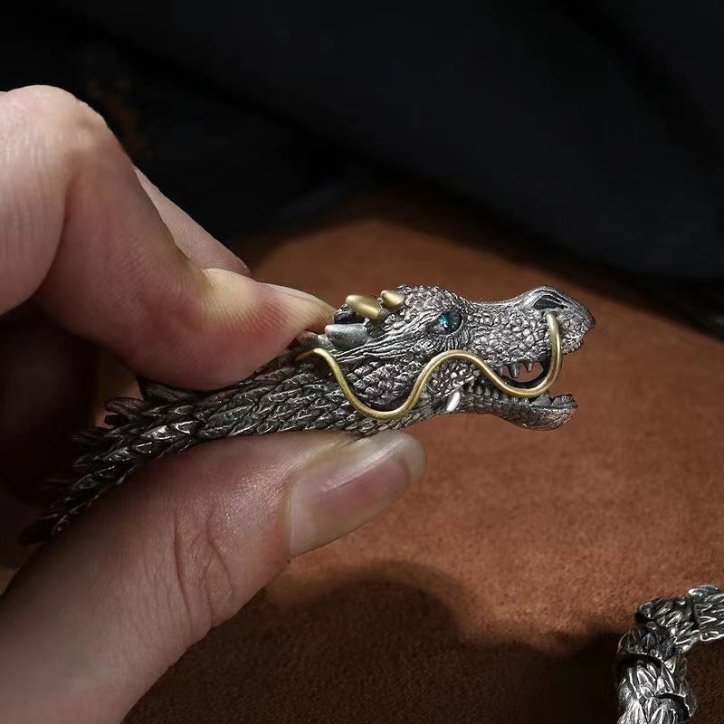 Sølv håndlaget Dragon Chain Armbånd