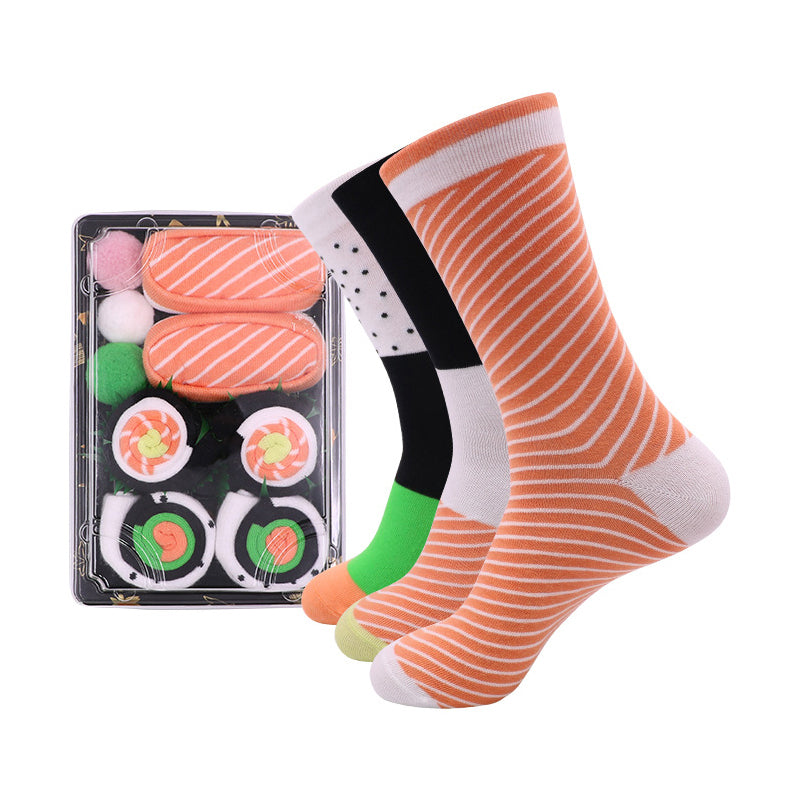 Sokker sett med sushi design i gaveeske