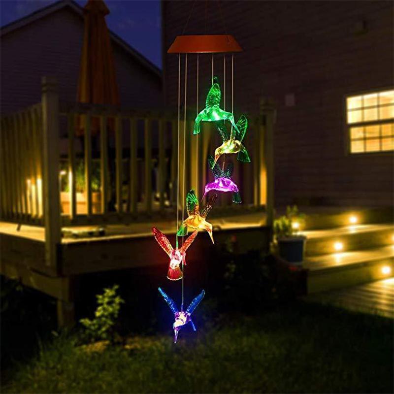 Fargeskiftende Solar LED Vanntett Hummingbird Wind Chimes