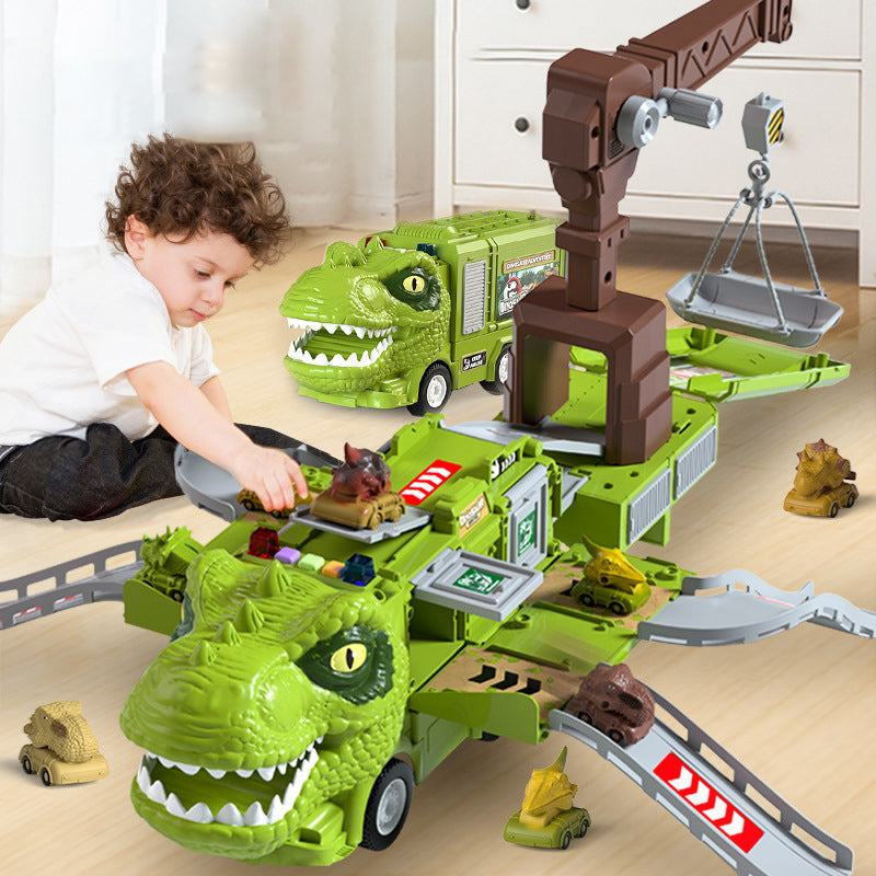 🦖Nytt Dinosaur Transforming Engineering Truck Track-lekesett med lys og musikk