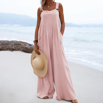 Ensfarget jumpsuit med vide ben