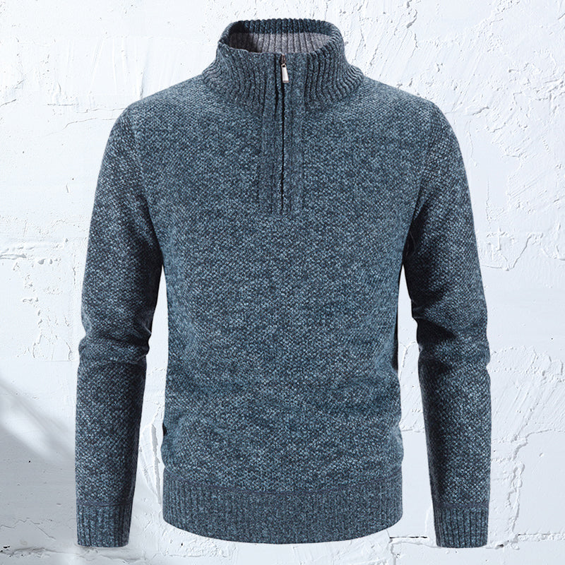 Winter Men's Fleece Sweater Half Turtleneck Knitted Sweaters