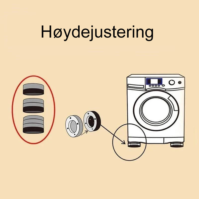 Sklisikre og støyreduserende føtter til vaskemaskin