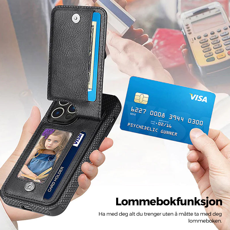 Magnetisk lommebokdeksel med glidelås med kredittkortholder for iPhone