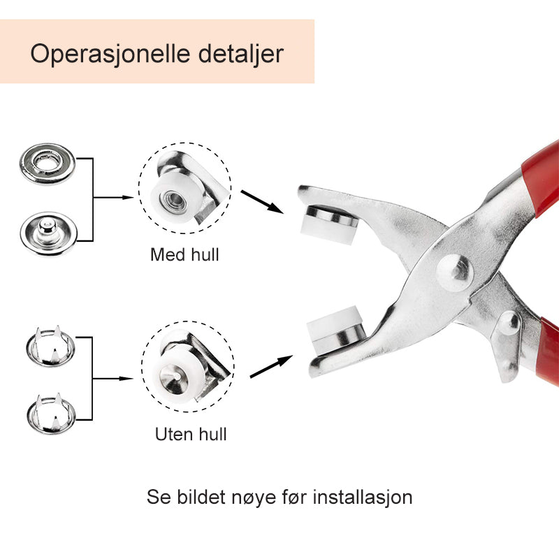 Sett med metalltrykknapper