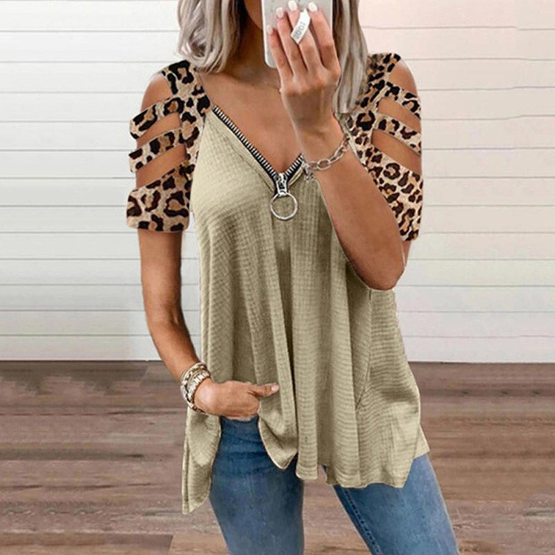 T-skjorte med leopard-mønster og glidelås
