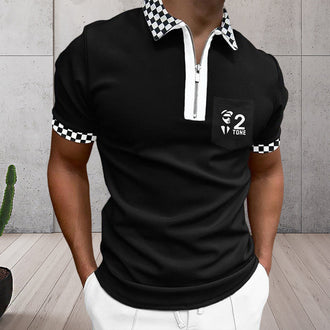 Polo t-skjorte med glidelås og fargeblokk