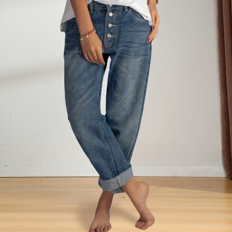 Enkeltspente jeans med rett ben